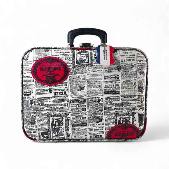 Vintage American Tourister "The Emporium" Newsprint Suitcase – Retro Hard Shell - Picture 1 of 6